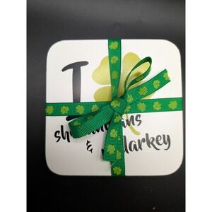 Transpac St Patricks Day Shamrock Coasters Set of 4 I Love Shenanigans Malarkey